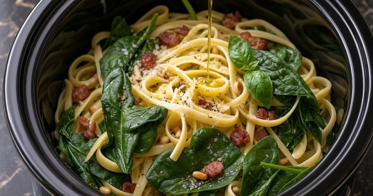 Slow Cooker Spinach Pasta Primavera