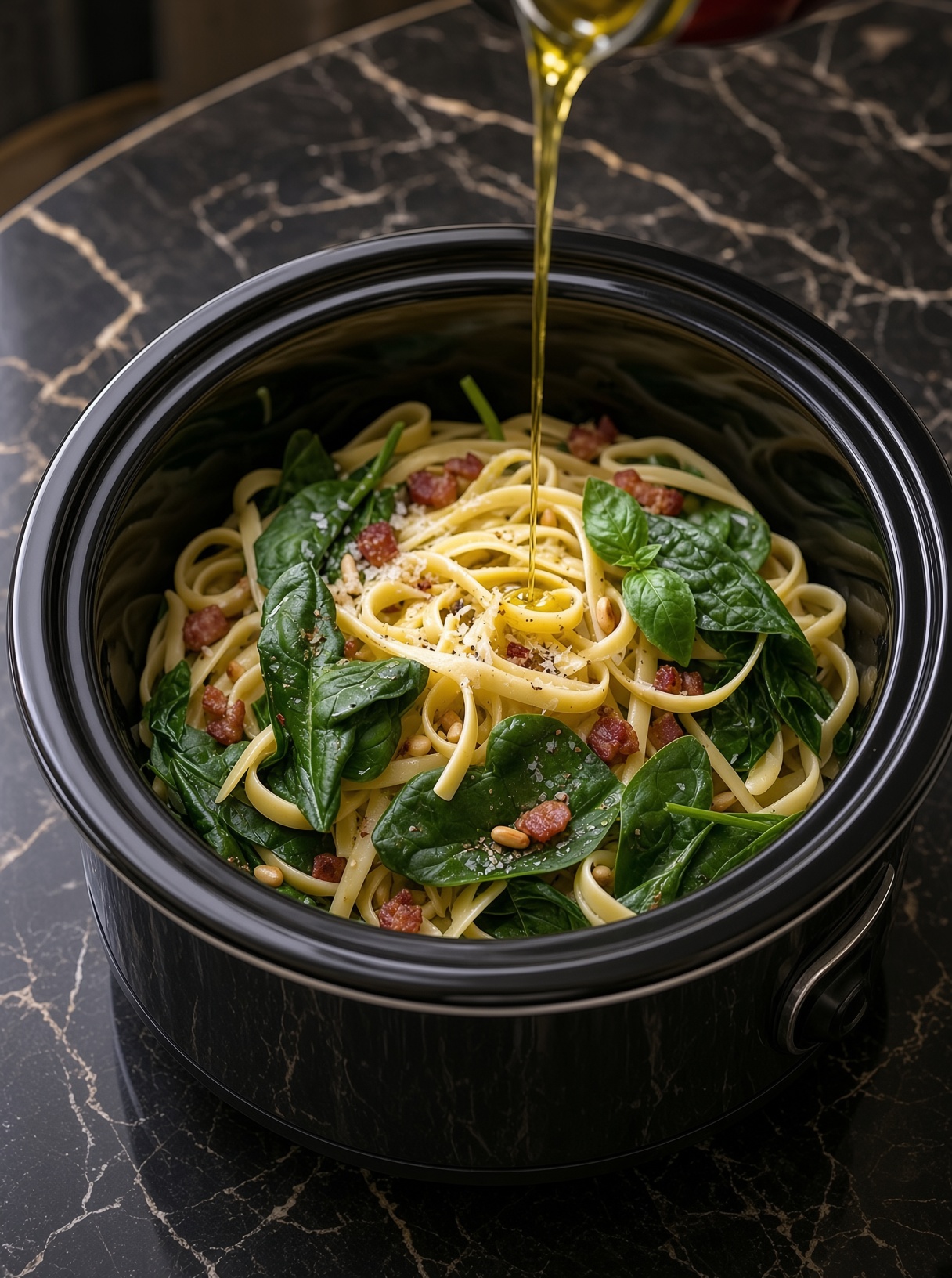 Slow Cooker Spinach Pasta Primavera