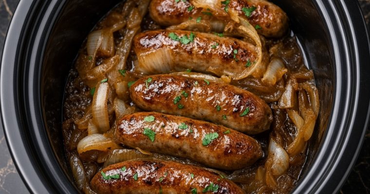 Slow Cooker Sausages with Onion Gravy