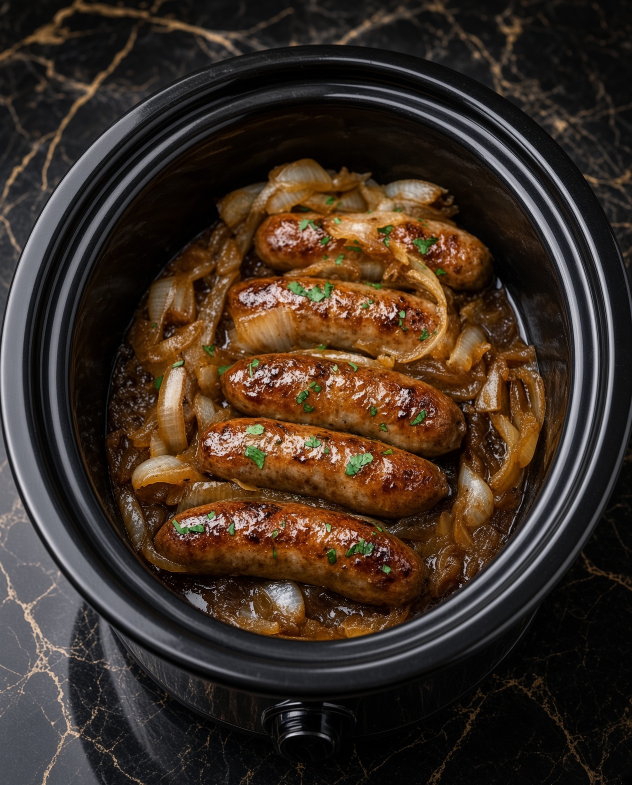 Slow Cooker Sausages with Onion Gravy