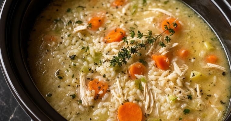 Slow Cooker Lemon Chicken & Herb Rice Soup