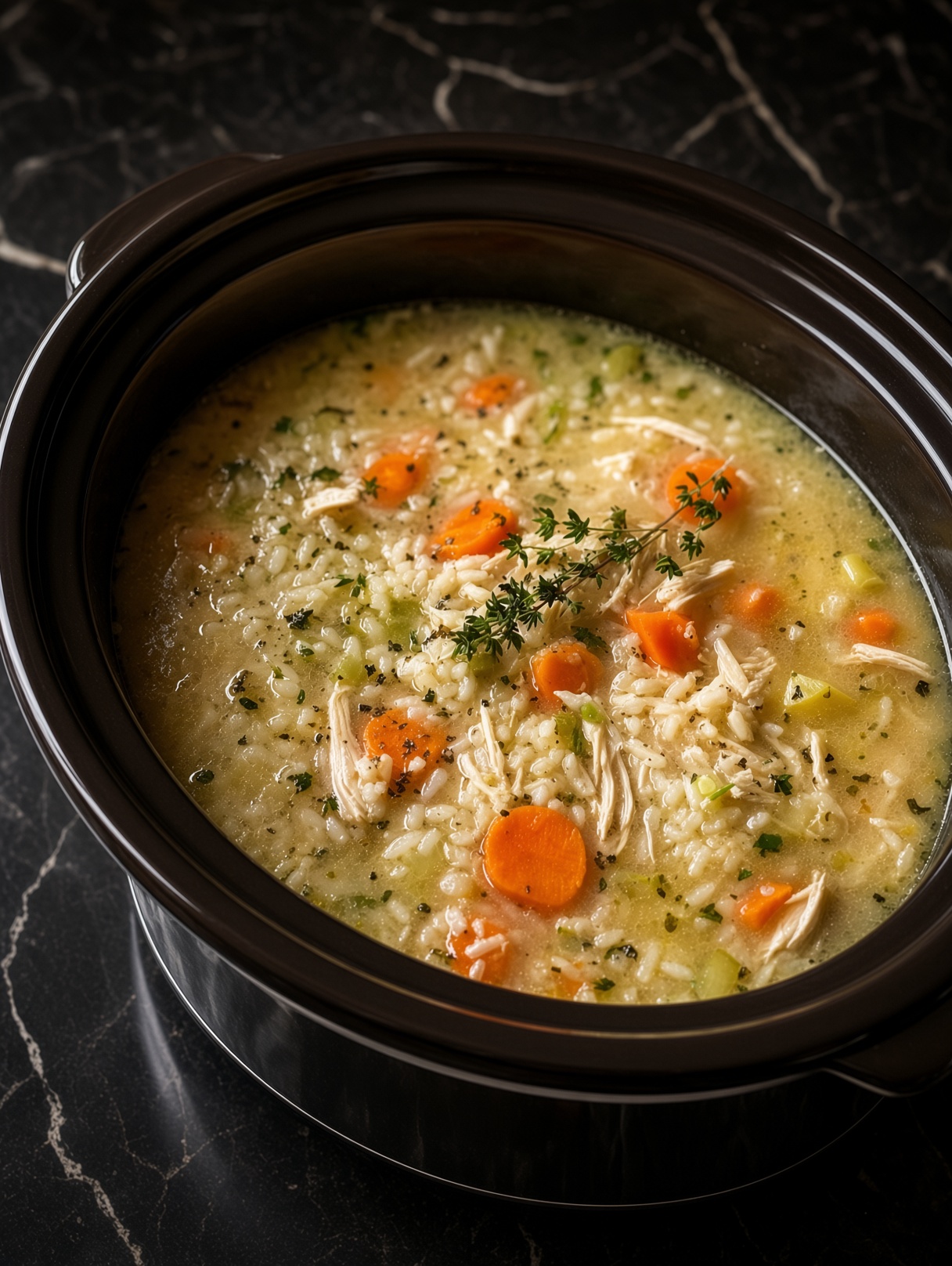 Slow Cooker Lemon Chicken & Herb Rice Soup