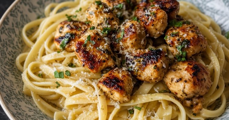 Garlic Butter Chicken Bites with Savory Parmesan Linguine