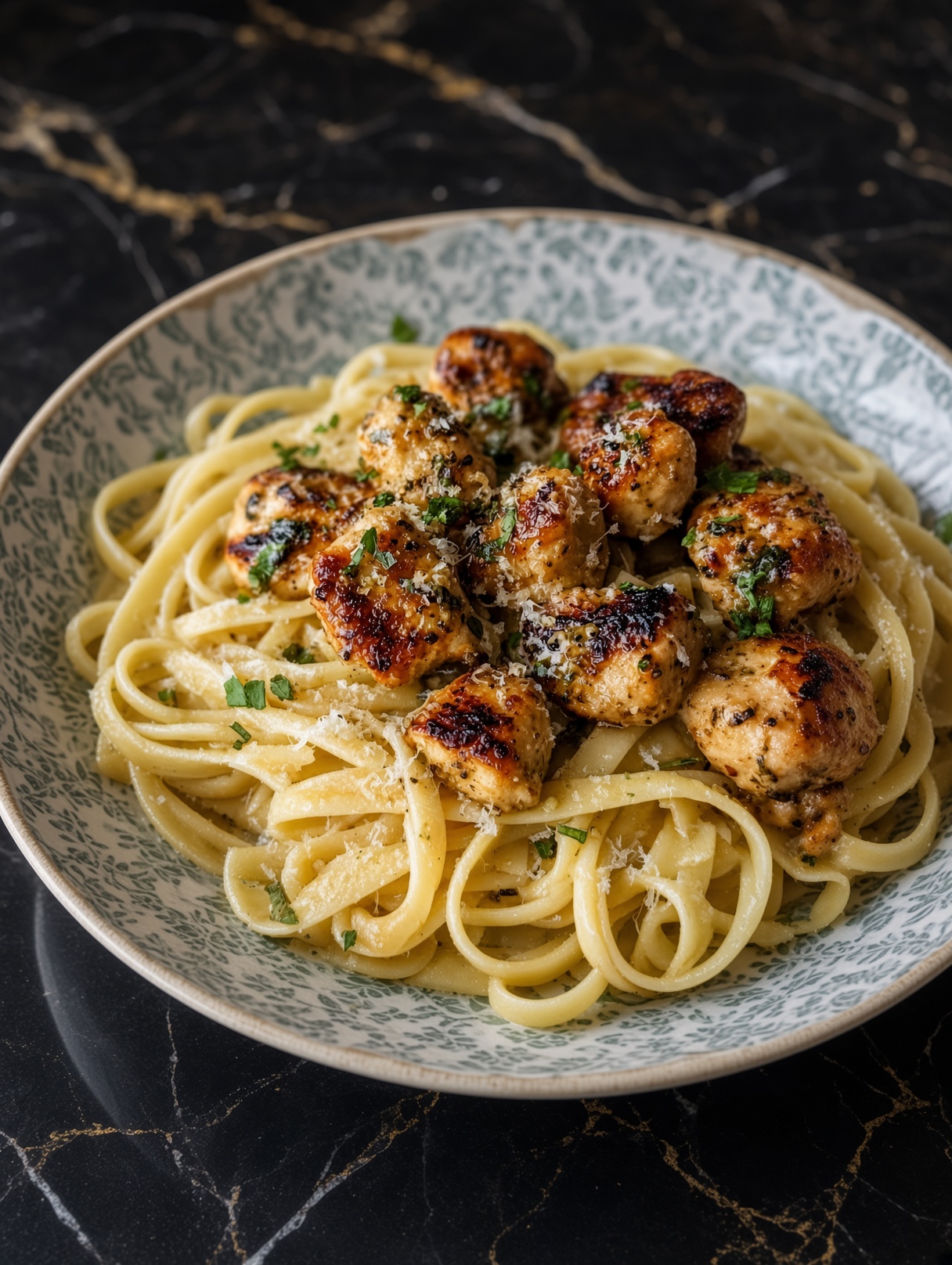 Garlic Butter Chicken Bites with Savory Parmesan Linguine