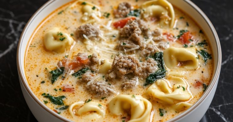Slow Cooker Creamy Sausage & Tortellini Soup