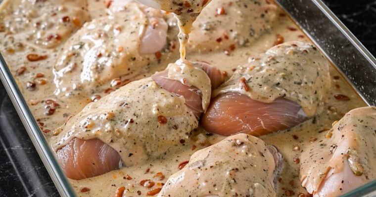 Creamy Sun-Dried Tomato Pour-Over Baked Chicken Breasts