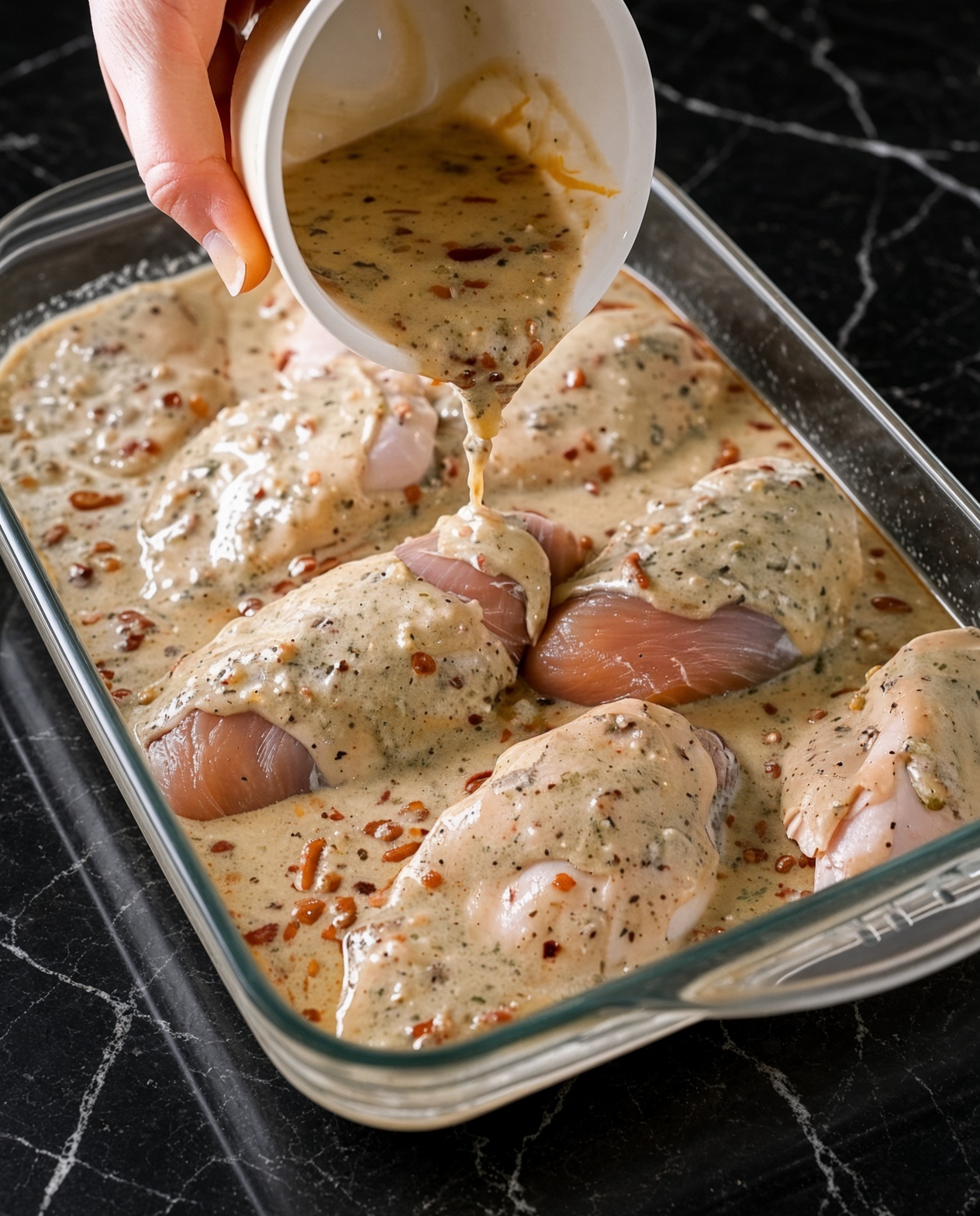 Creamy Sun-Dried Tomato Pour-Over Baked Chicken Breasts