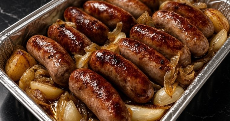 Oven-Braised Beer Brats with Apples & Onions
