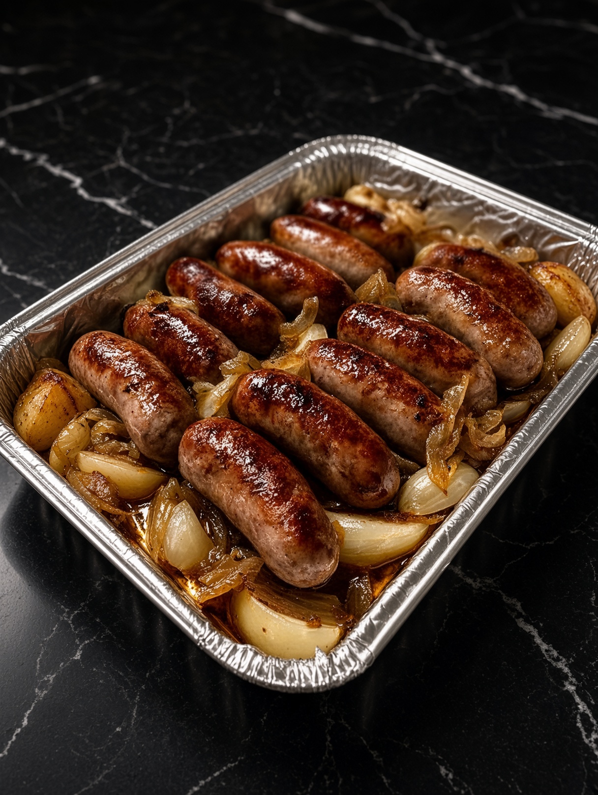 Oven-Braised Beer Brats with Apples & Onions