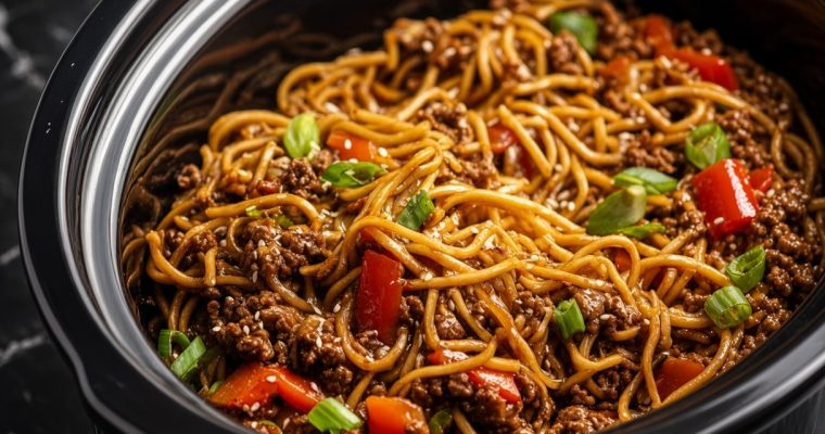 Slow Cooker Mongolian Ground Beef Chow Mein