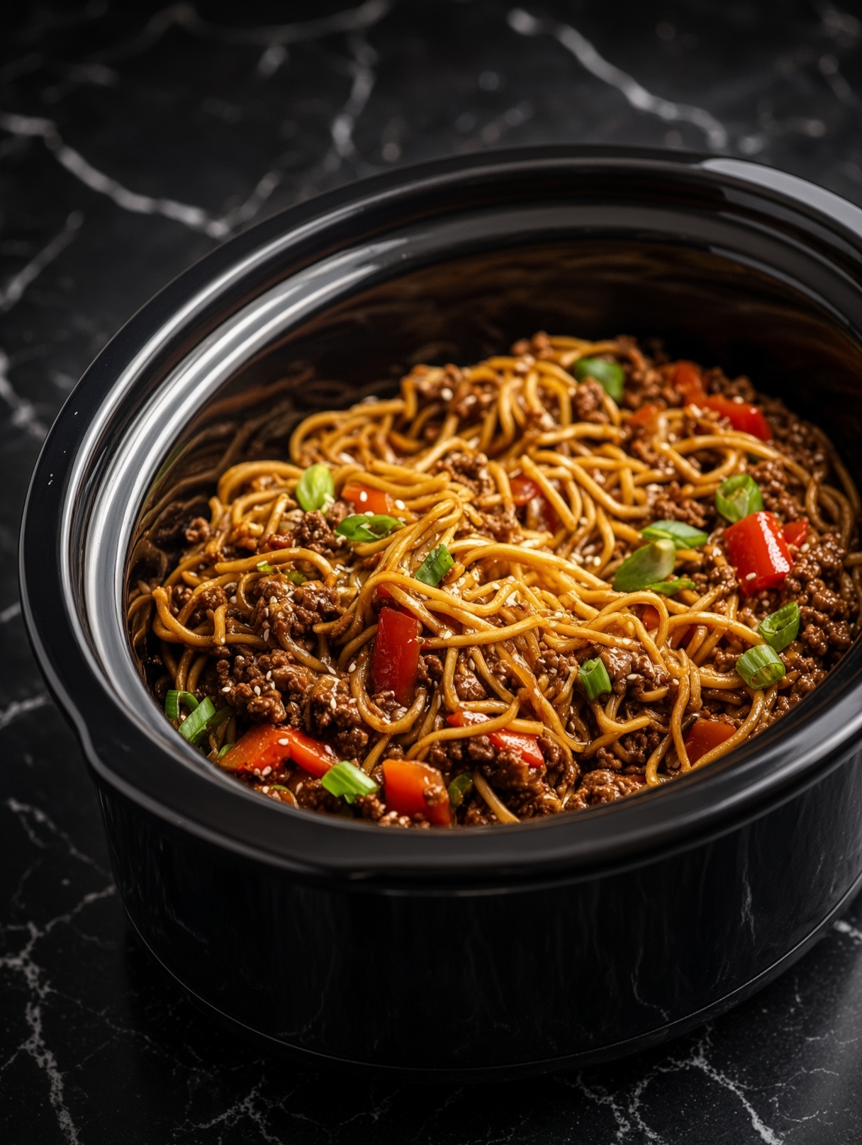Slow Cooker Mongolian Ground Beef Chow Mein