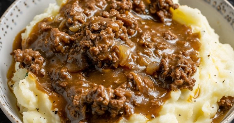 Ground Beef and Gravy Over Mashed Potatoes