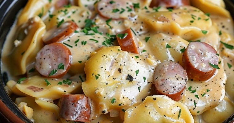 Crock Pot Pierogi Casserole with Kielbasa