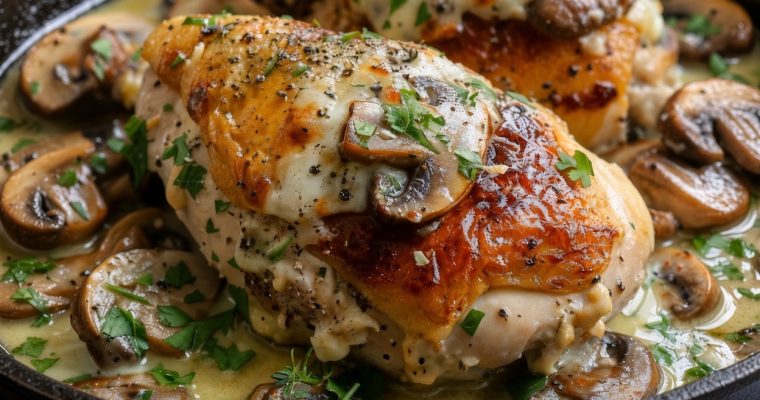 Cheesy Garlic Butter Mushroom Stuffed Chicken