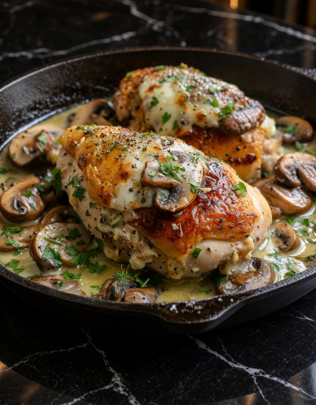 Cheesy Garlic Butter Mushroom Stuffed Chicken