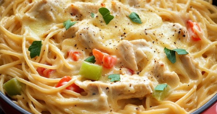 Creamy Crockpot Chicken Spaghetti