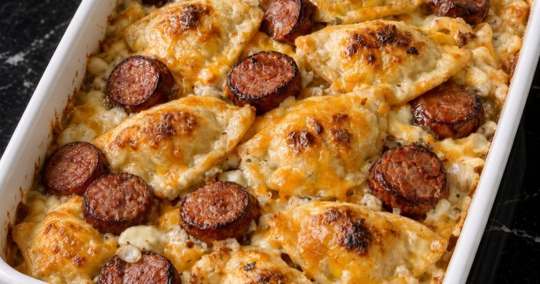 Baked Pierogi & Kielbasa Casserole