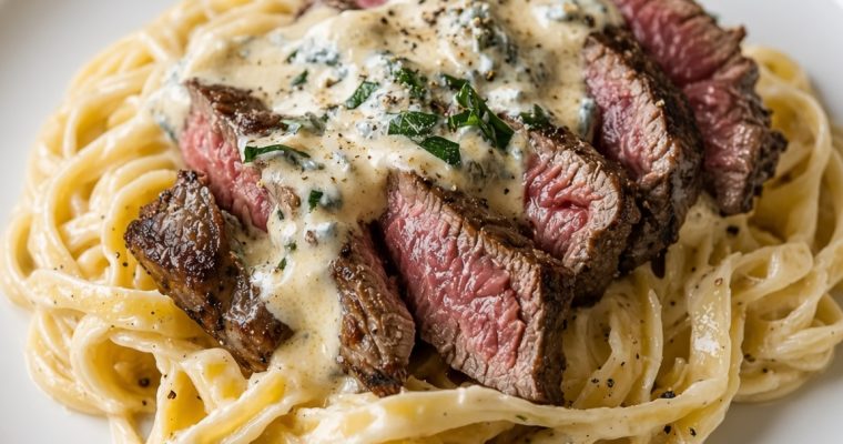 Savory Steak Gorgonzola Alfredo with Creamy Parmesan Sauce