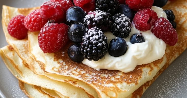 Crepes with Cream Cheese Filling and Strawberries