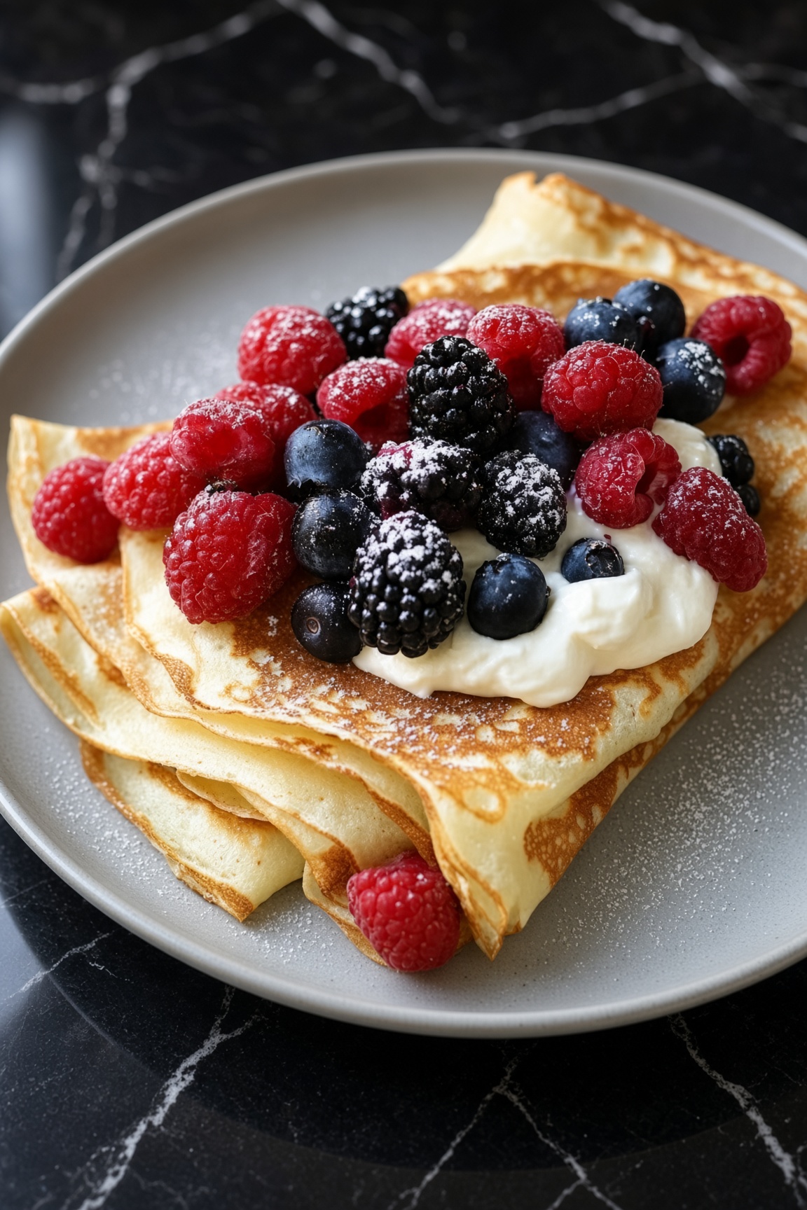 Crepes with Cream Cheese Filling and Strawberries