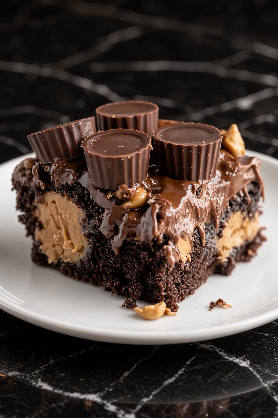 Reese’s Chocolate Peanut Butter Cup Earthquake Cake