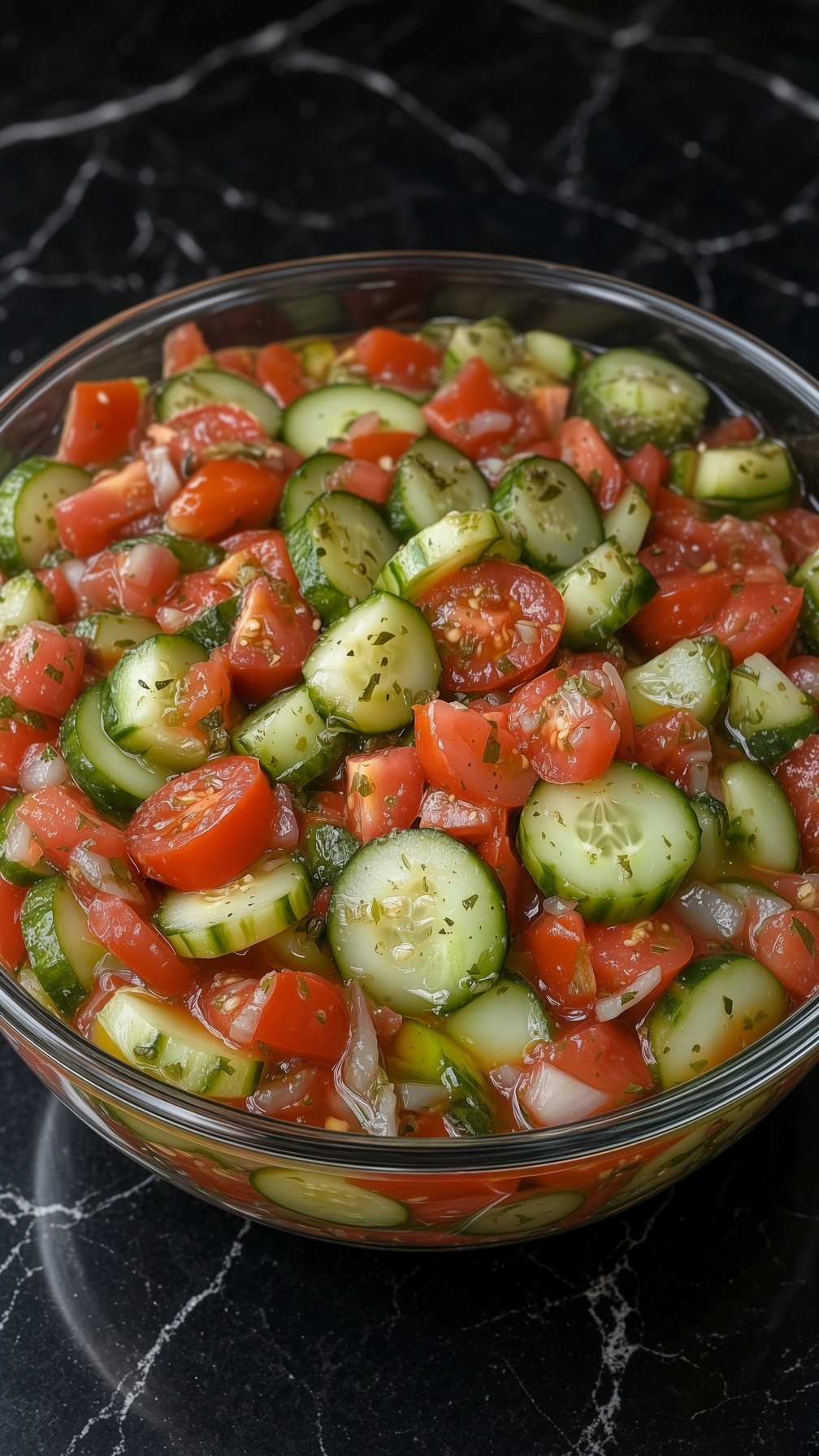 MARINATED CUCUMBERS, ONIONS & TOMATOES