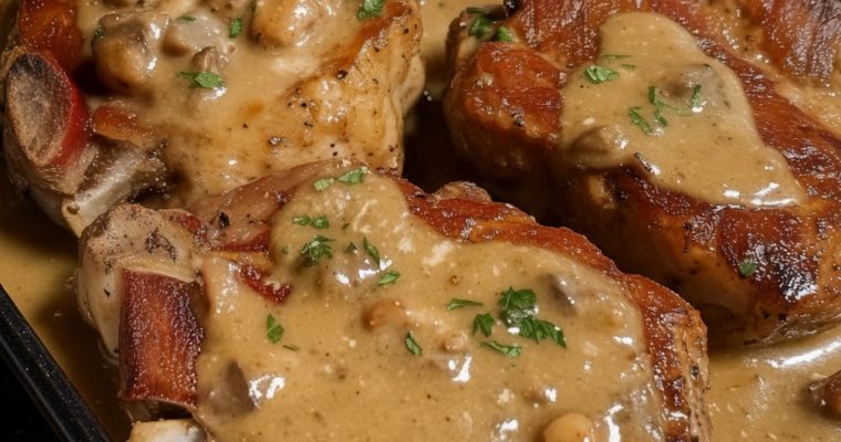 Bacon Mushroom Smothered Pork Chops