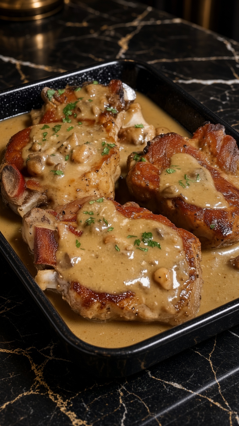 Bacon Mushroom Smothered Pork Chops