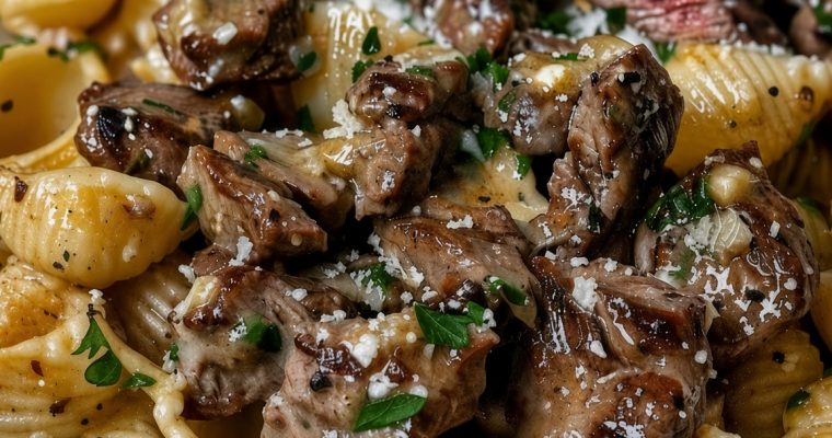 Garlic Butter Steak Bites & Creamy Parmesan Shells