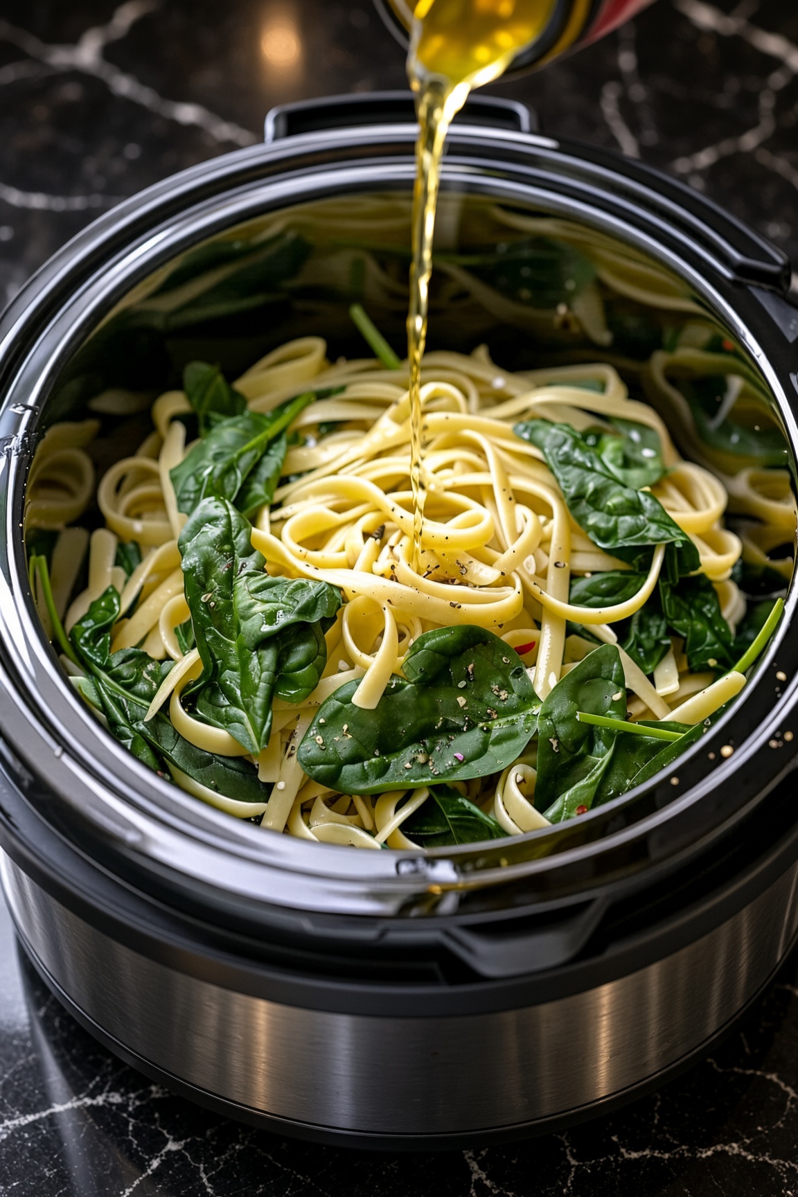 Slow Cooker Spinach Pasta Primavera