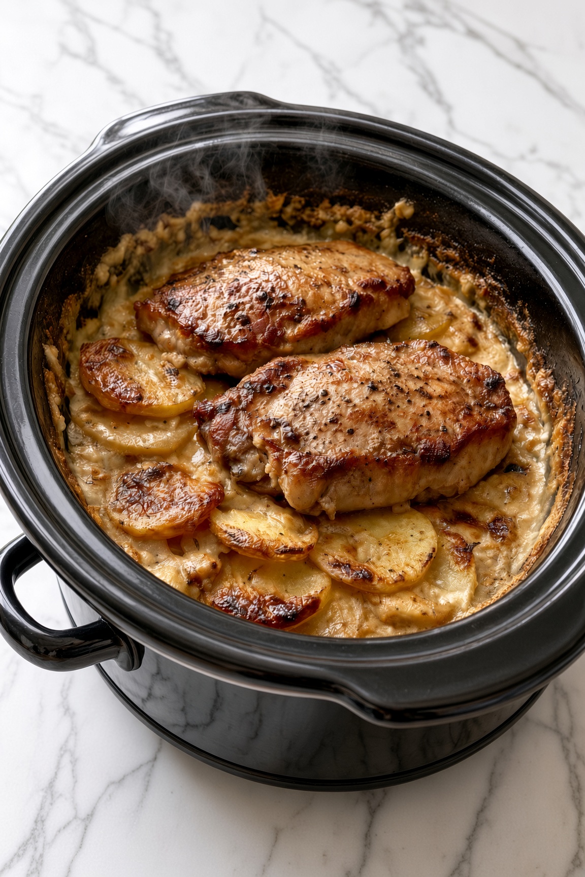 Slow Cooker Pork Chops and Scalloped Potatoes