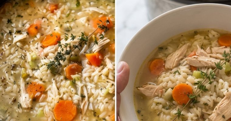 Slow Cooker Lemon Chicken & Herb Rice Soup