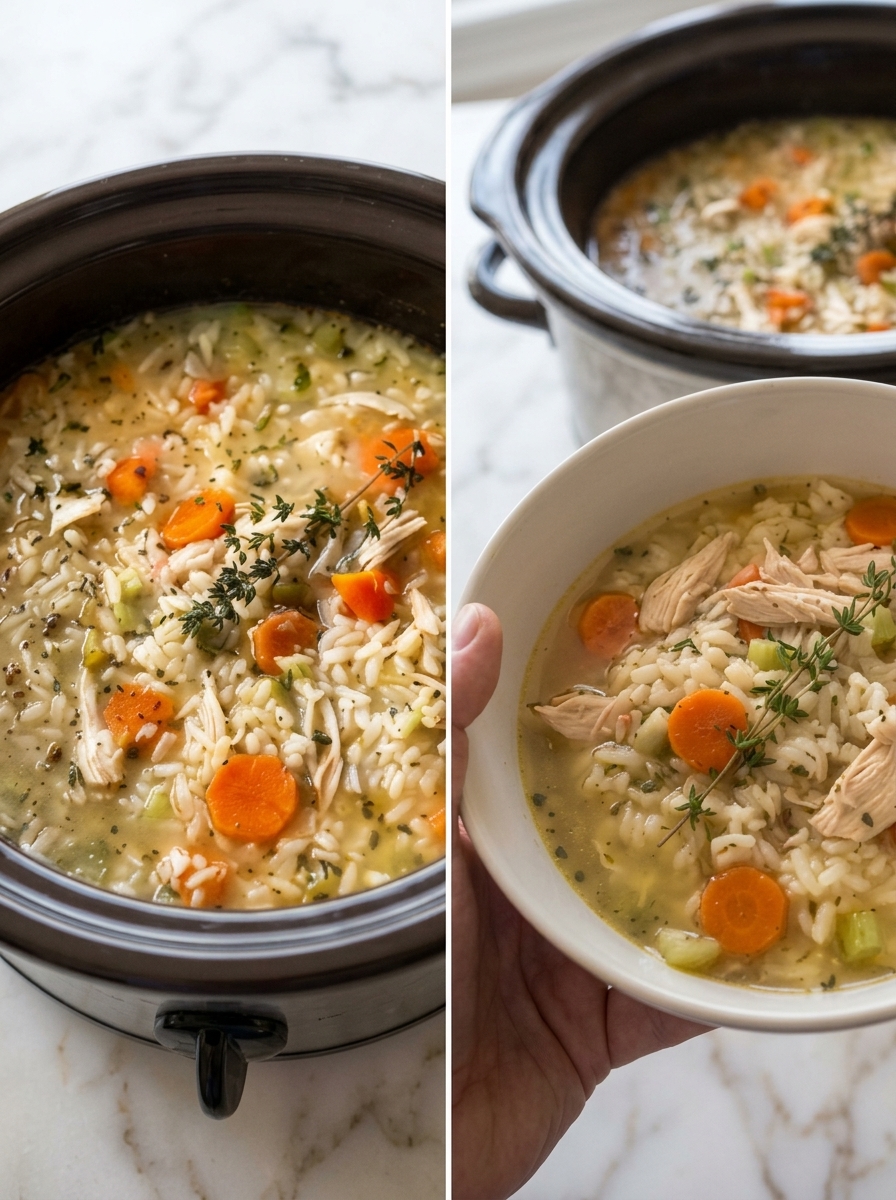 Slow Cooker Lemon Chicken & Herb Rice Soup