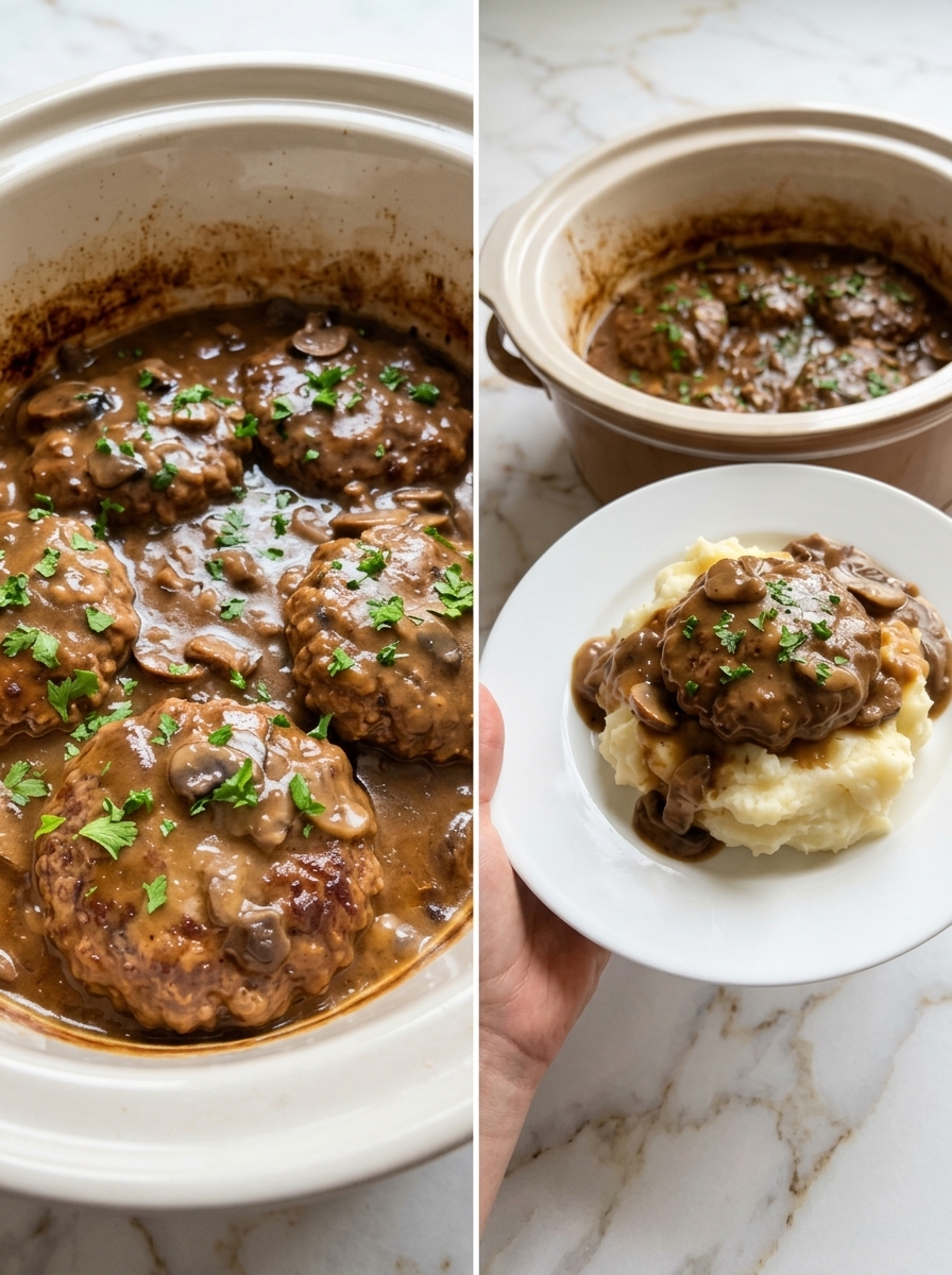 Slow Cooker Salisbury Steak with Mushroom Gravy