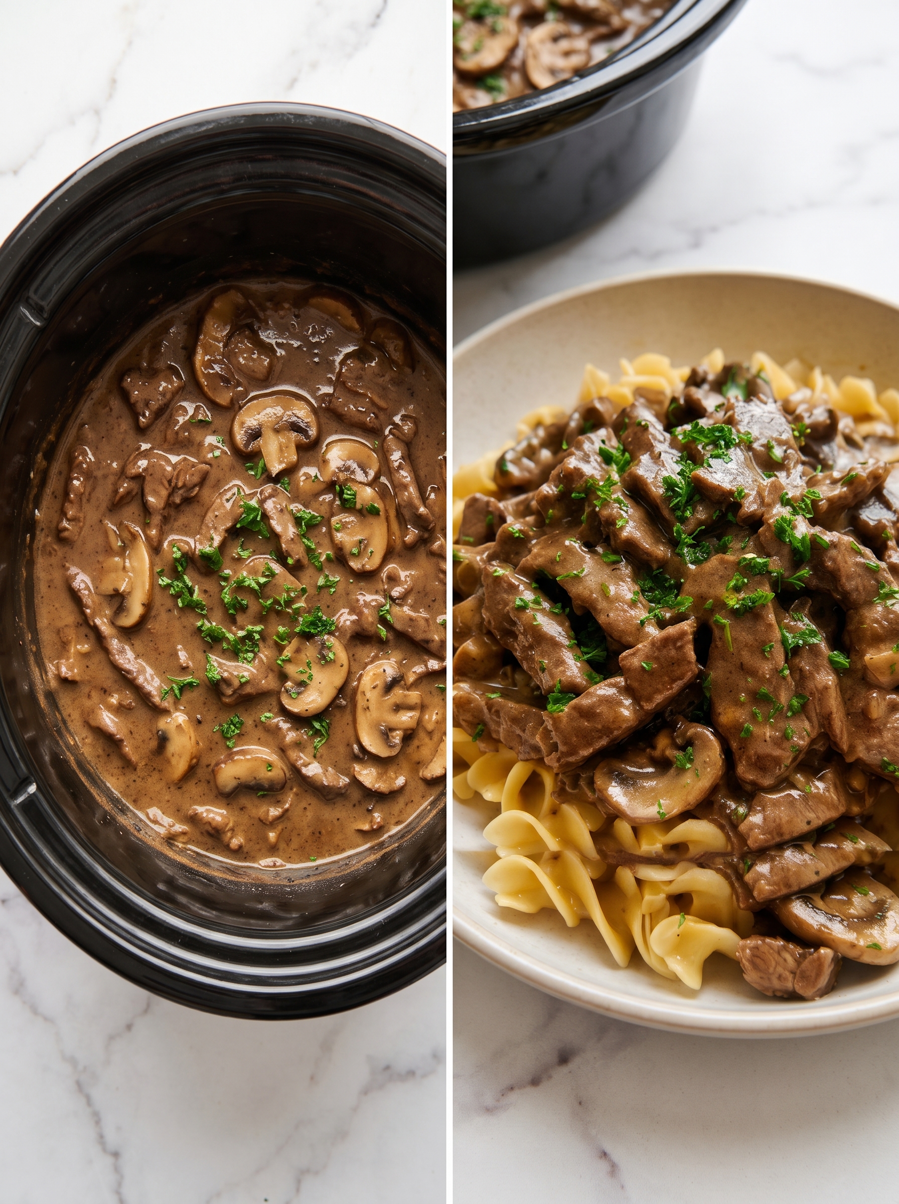 Slow Cooker Creamy Beef Stroganoff